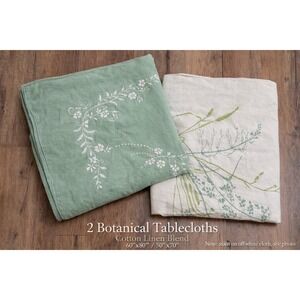 Set of 2 Botanical Tablecloths Green Embroidered Cottagecore Linen Look Same Siz